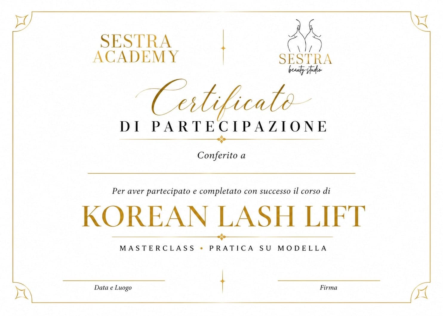 Modello del certificato di partecipazione Sestra Academy