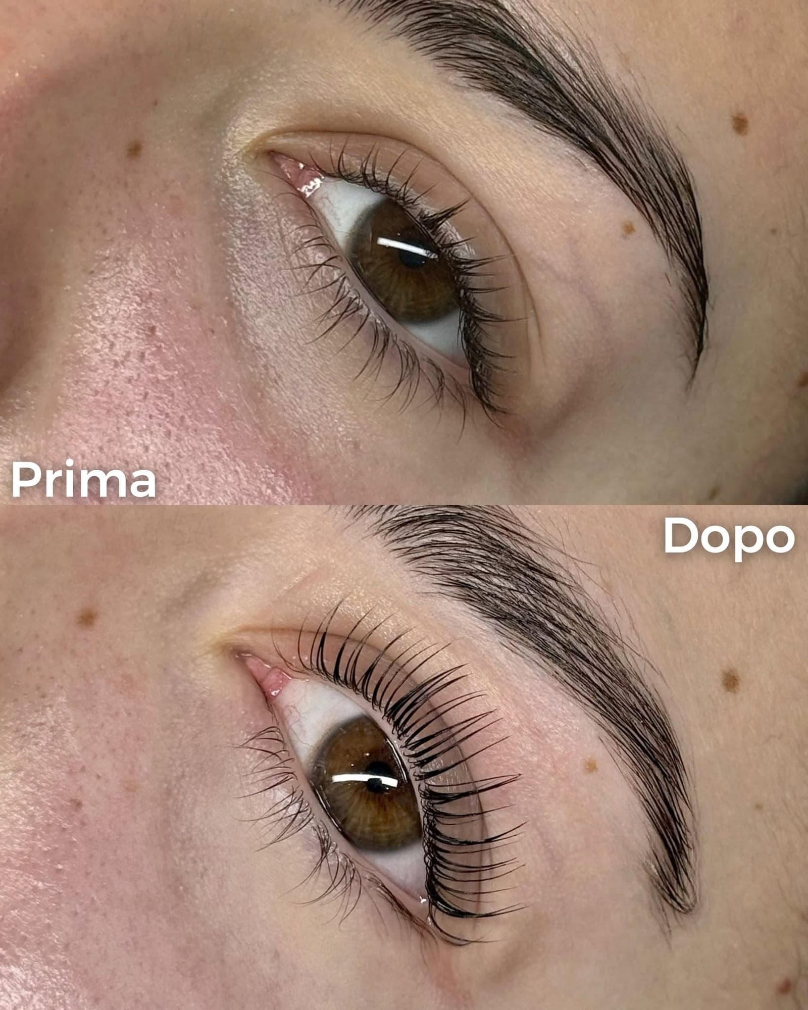 Ciglia sottili prima, curva e lucentezza dopo la laminazione coreana
