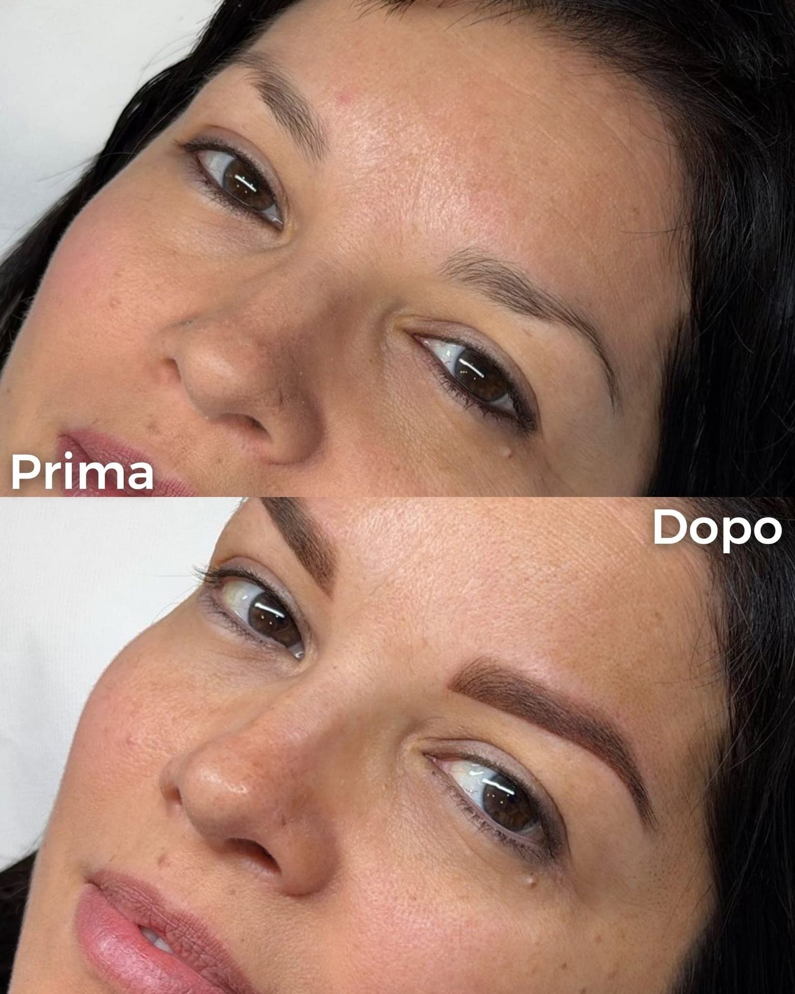 Prima e dopo di un trucco permanente alle sopracciglia
