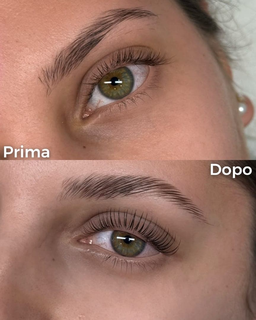 Ciglia rade prima, più aperte e definite dopo la laminazione coreana