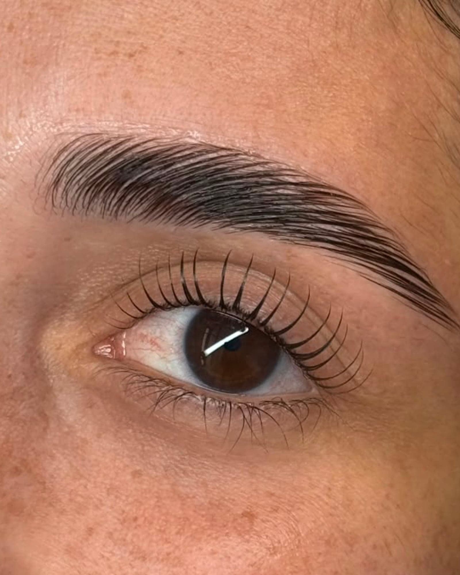 Dettaglio di sopracciglia e ciglia dopo un brow lift